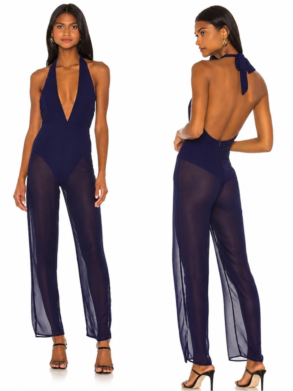 Superdown Kira Halter Jumpsuit Navy NEW Black size XXS open back